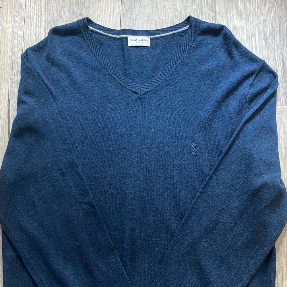 Saint Laurent Men's Navy V-Neck Sweater